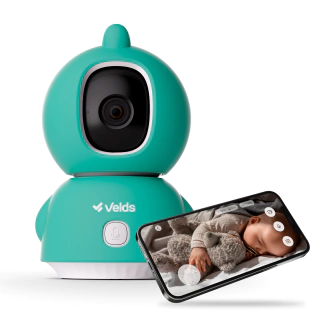 Babá Eletrônica Inteligente Wi-Fi Velds, 2K, Sensor de Temperatura e Umidade, Detecção de Choro e Rastreamento Automático